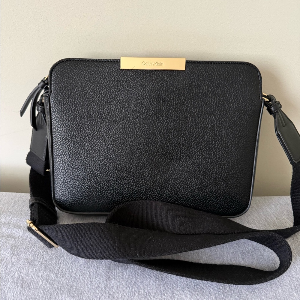 Calvin Klein Black Pebbled Leather Crossbody Bag